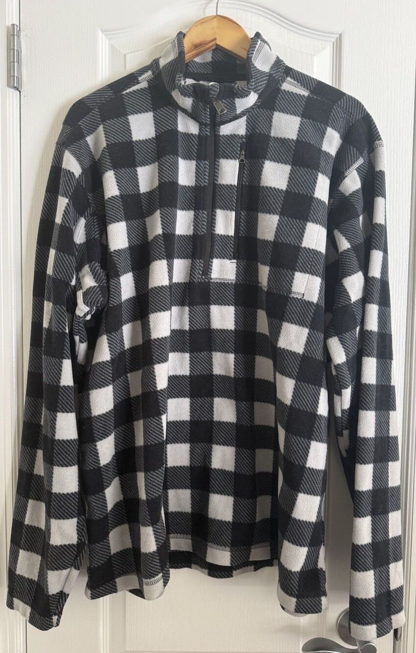 Duluth Trading Co Sweatshirt Mens 2XL Black & White Plaid Long Sleeves 1/4 Zip